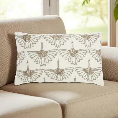 Hivvago 12" X 20" Ivory Cotton Throw Pillow In White