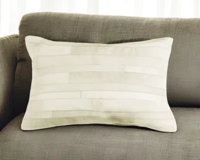 Hivvago 12" X 20" Off White Patchwork Cowhide Lumbar Throw Pillow In Neutral
