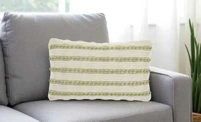 Hivvago 12" X 20" Sage And Ivory Striped Cotton Blend Throw Pillow With Texture In Green
