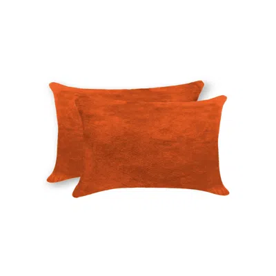 Hivvago 12" X 20" X 5" Orange Cowhide Pillow 2 Pack