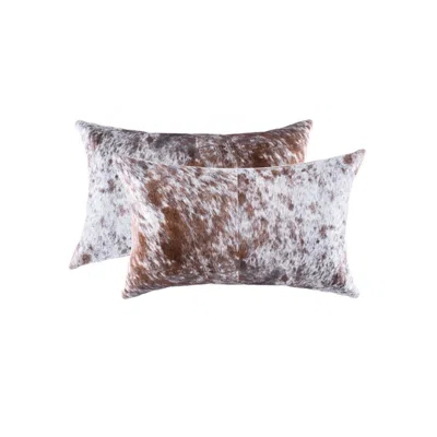 Hivvago 12" X 20" X 5" Salt And Pepper White And Brown Cowhide Pillow 2 Pack