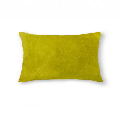 Hivvago 12" X 20" Yellow Cowhide Throw Pillow In Green