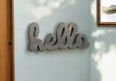 Hivvago 12" X 28" Gray Handcrafted Abstract Hello Metal Wall Decor