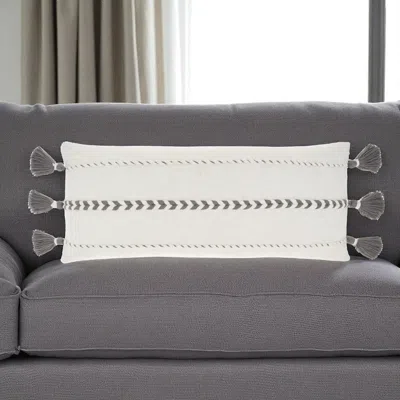 Hivvago 12" X 30" Gray And White Striped Cotton Lumbar Throw Pillow With Tassels