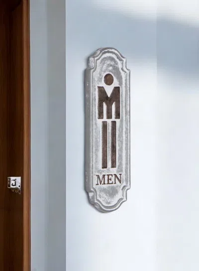 Hivvago 12" X 4" Gray And Brown Handcrafted Mens Room Metal Wall Decor