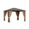 Hivvago 12 X10 Feet Outdoor Hardtop Gazebo With Galvanized Steel Top And Netting-brown In Multi