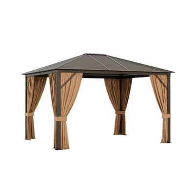 Hivvago 12 X10 Feet Outdoor Hardtop Gazebo With Galvanized Steel Top And Netting-brown In Multi