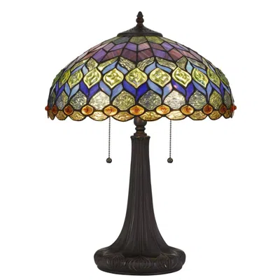 Hivvago 120 Watt Tiffany Table Lamp With Engraved Base, Multicolor