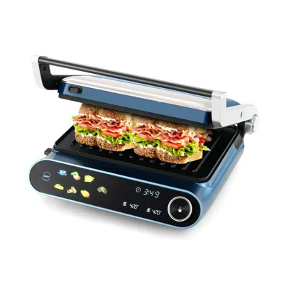 Hivvago 1200w Panini Press Grill With Led Display And 7 Grilling Modes-blue