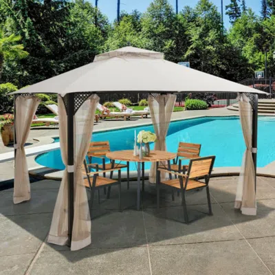 Hivvago 12â€ X 10â€outdoor Double Top Patio Gazebo-beige In Brown