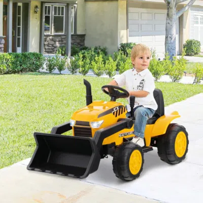 Hivvago 12v Kid's Ride On Excavator With Adjustable Digging Bucket-yellow
