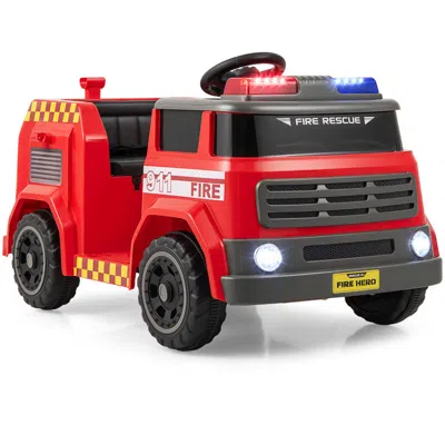 Hivvago 12v Ride On Fire Truck Powered Car With Water Sprayer And Interphone-red