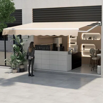 Hivvago 13 Ã- 8 Feet Retractable Patio Awning Aluminum Deck Sunshade-beige In Neutral