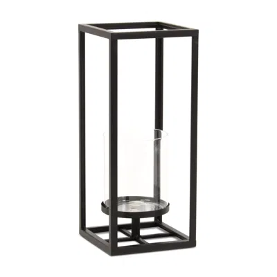 Hivvago 13" Black And Clear Metal And Glass Tabletop Candle Holder In Brown