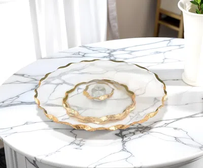 Hivvago 13" Clear And Gold Round Glass Hand Finished Lazy Susan