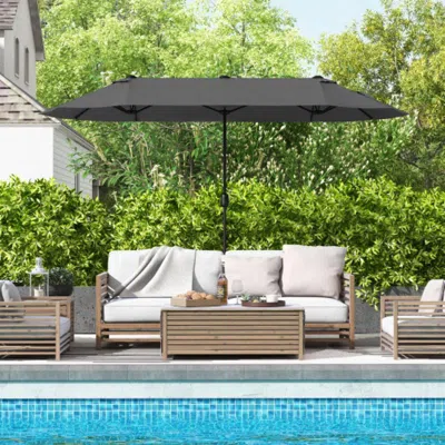 Hivvago 13 Feet Double-sided Patio Twin Table Umbrella With Crank Handle-wine