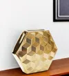 Hivvago 13" Gold Geometric Ceramic Table Vase With Sculptural Details In Brown