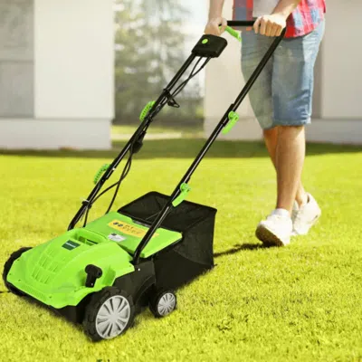 Hivvago 13 Inch 12 Amp Electric Scarifier With Collection Bag And Removable Blades-green