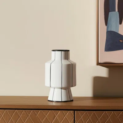Hivvago 13" White Cylinder Ceramic Table Vase