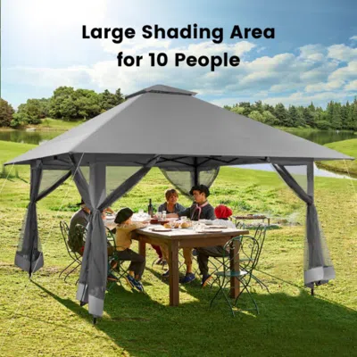 Hivvago 13 X 13 Feet Pop-up Instant Canopy Tent With Mesh Sidewall-gray