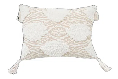 Hivvago 13" X 18" Beige And White Throw Pillow With Tassels In Brown