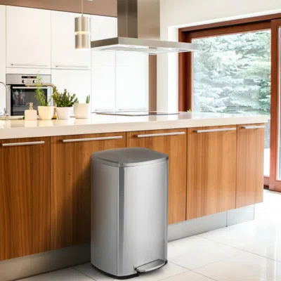 Hivvago 13.2 Gallon Stainless Steel Trash Garbage Can With Bucket