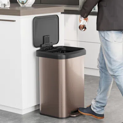 HIVVAGO 13.2 GALLON STEP TRASH CAN WITH SOFT CLOSE LID AND DEODORIZER COMPARTMENT-GOLDEN