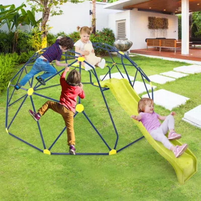 Hivvago 13.3 Ft Climbing Dome Geometric Dome Climber With Extended Wavy Slide And 2 Rest Platforms-multicolo