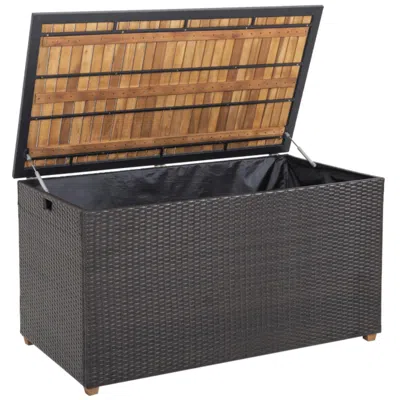 Hivvago 134 Gallon Rattan Storage Box With Zippered Liner And Solid Acacia Wood Top