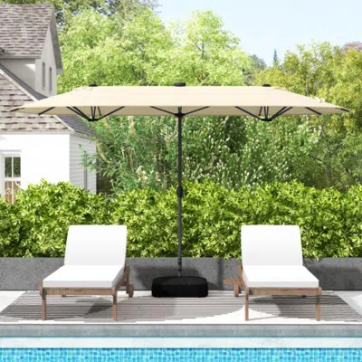 Hivvago 13ft Double-sided Patio Umbrella With Solar Lights For Garden Pool Backyard-gray