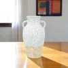 Hivvago 14" Beige And Ivory Color Block Amphora Terracotta Table Vase In White