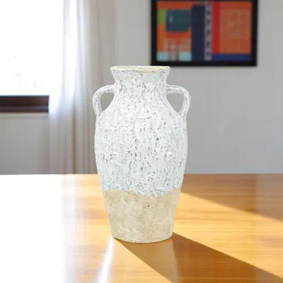 Hivvago 14" Beige And Ivory Color Block Amphora Terracotta Table Vase In White