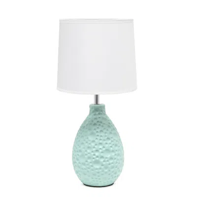 Hivvago 14" Blue Ceramic Round Table Lamp With White Drum Shade In Green