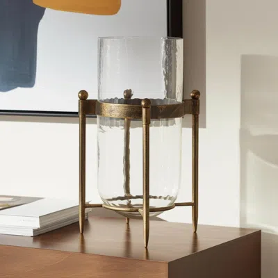 Hivvago 14" Bronze And Clear Glass And Metal Tabletop Hurricane Candle Holder In Gold