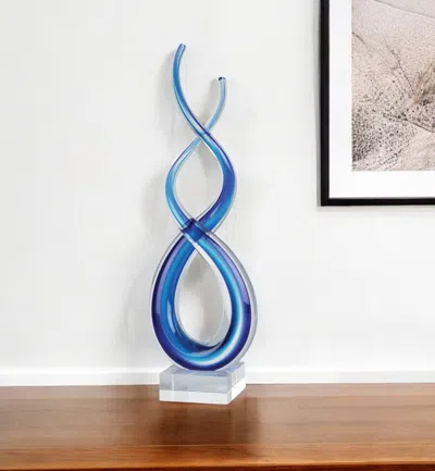 Hivvago 14" Clear And Blue Murano Glass Modern Abstract Tabletop Sculpture