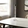Hivvago 14" Clear And Silver Geo Stacks Crystal Tabletop Taper Candlestick In Transparent