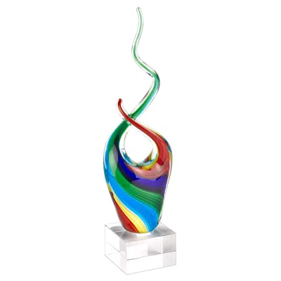 Hivvago 14" Clear Red Blue Yellow Murano Glass Modern Abstract Tabletop Sculpture In Multi