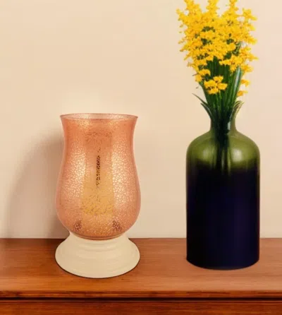 Hivvago 14" Coral Glass Centerpiece Hurricane Candle Holder With Candle In Pink