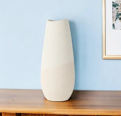 Hivvago 14" Cream Abstract Cylinder Ceramic Table Vase In White