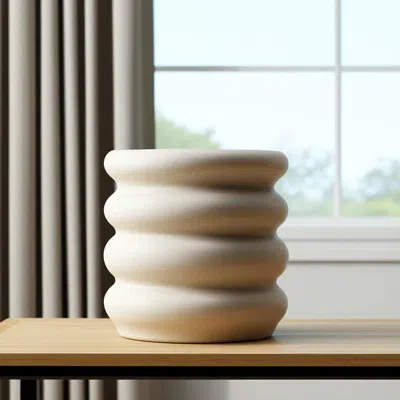 Hivvago 14" Cream Cylinder Ceramic Table Vase In Neutral