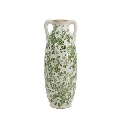 Hivvago 14" Green And White Leaf Amphora Ceramic Table Vase With Does Not Apply