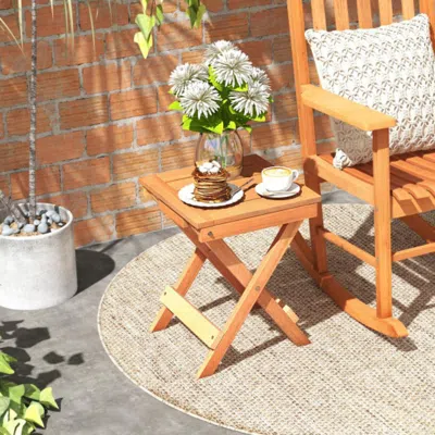 Hivvago 14 Inch Compact Folding Side Table With Slatted Tabletop In Brown
