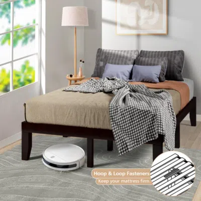 Hivvago 14 Inch Full Size Wood Platform Bed Frame With Wood Slat Support-brown