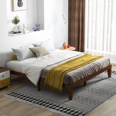 Hivvago 14 Inch King Size Rubber Wood Platform Bed Frame With Wood Slat Support-walnut