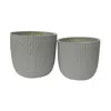 Hivvago 14 Inch Planter Set Of 2, Drum Shape, Engraved Design, Textured Green In Gray