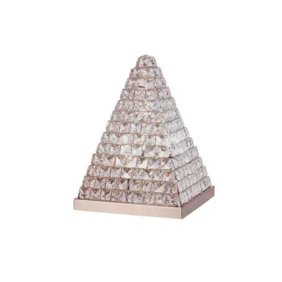Hivvago 14 Inch Table Lamp, Crystal Pyramid Shaped Frame, Stone Studded, Silver In Metallic