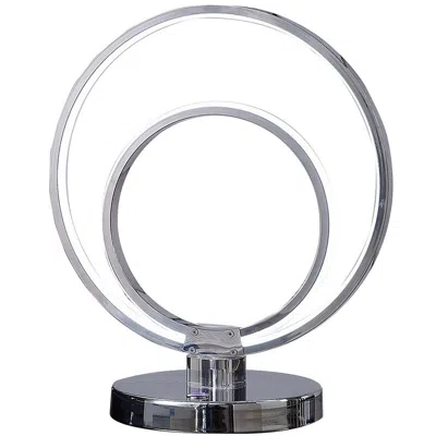 Hivvago 14 Inch Table Lamp, Modern Ring Led Light, Round Metal Base, Silver In Metallic