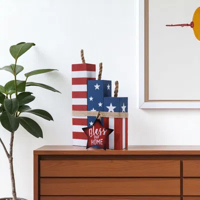 Hivvago 14" Red White And Blue Independence Day Tabletop Sign In Multi