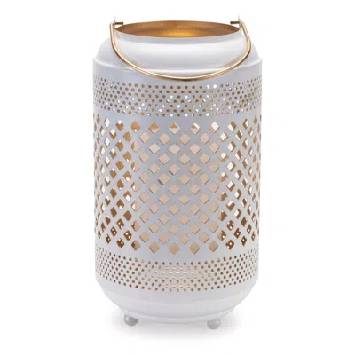Hivvago 14" White And Gold Pierced Lattice Metal Lantern Candle Holder In Neutral