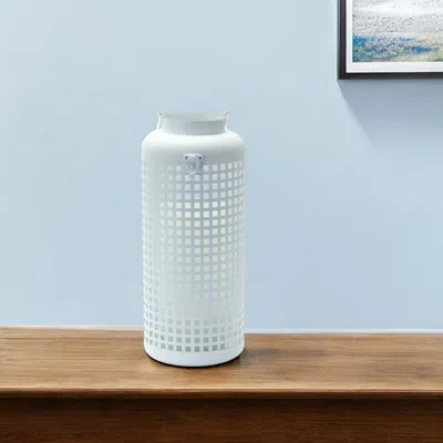 Hivvago 14" White Distressed Lattice Iron Floor Lantern Candle Holder In Gray